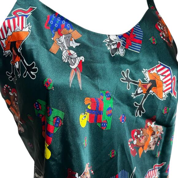 Looney Tunes Green Satin Slip Dress, Vintage 1997, Polyester, L - Picture 12 of 14